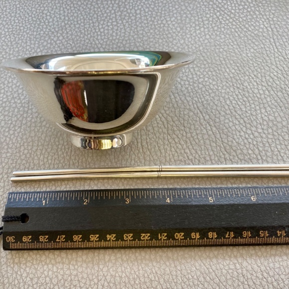 Amazing SOLID STERLING Vintage Rice Bowl with Solid Sterling Chopsticks in box - Picture 7 of 10